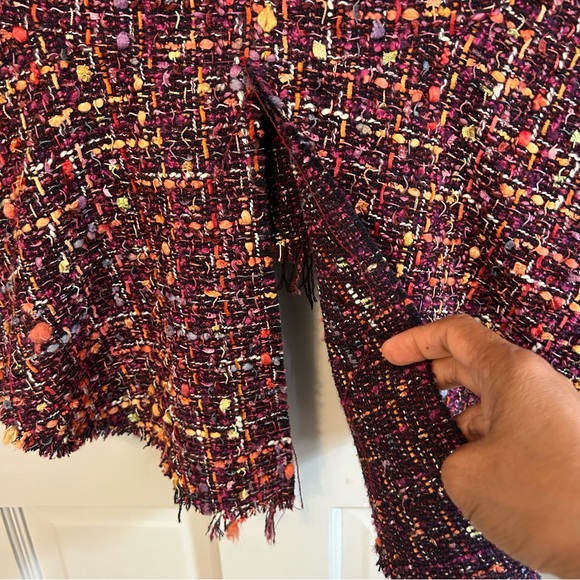 Zara Boucle High Low Peplum Top Short Sleeve Purple Multicolor Raw Edge Fringe S - Picture 8 of 13